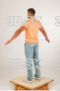 Whole body orange tshirt light blue jeans of Harold 0012